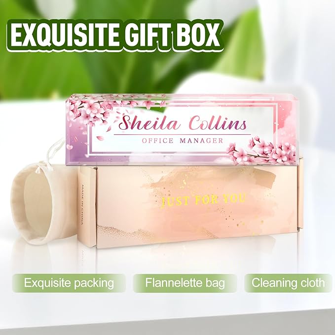 Custom Name Plate for Desk, Employee Appreciation Gifts, Acrylic Desk Name Plate Personalized, Office Decor, Funny Office Gifts for Coworkers Boss Teacher (Peach Blossom)