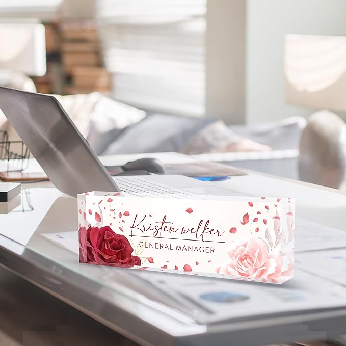 Custom Name Plate for Desk | Personalized Desk Name Plate | Personalized Boss Employee Appreciation Gifts | Acrylic Name Plate Office Desk Accessories (A-Rose)