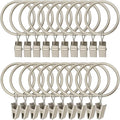 LLPJS 20 Pack Metal Curtain Rings with Clips, Curtain Clip Rings Hooks for Hanging Drapery Drapes Bows, Curtain Rod Rings 1.5 inch Interior Diameter, Matte Silver
