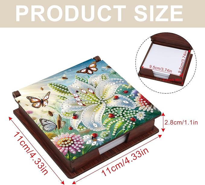 Formeydemi Flower Diamond Painting Kit Note Box,Memo Paper Storage Box Diamond Art,Sticky Note Holder Diamond Art,Diamond Painting Memo Pad For Office Desk. (Flower)