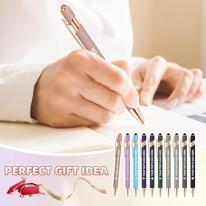 ENOMY 50 Pcs Bulk Personalized Custom Pens with Stylus Ballpoint Pens Customized with Text Logo Name Best Gift for College Business Promotion Wedding Birthday Christmas (Deep Blue)