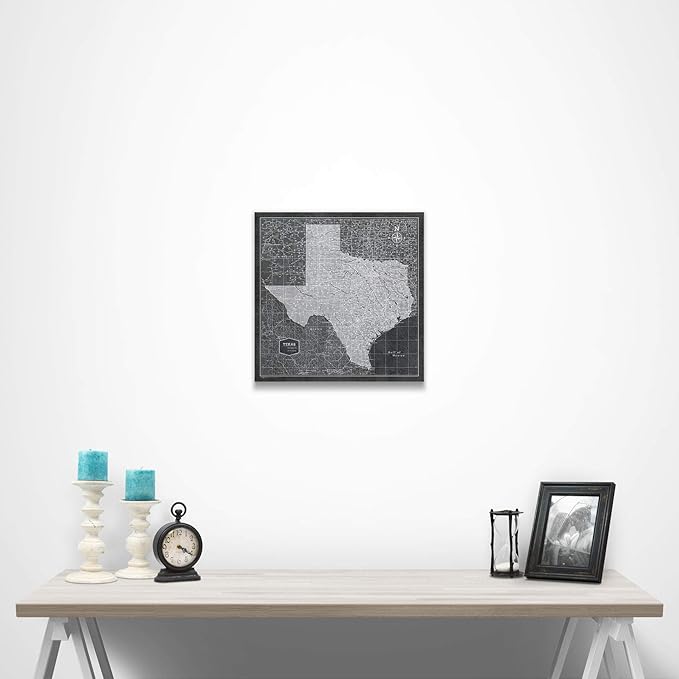 Conquest Maps Push Pin Texas Map Board - With Push Pins to Mark Texas Travel - Handmade in Ohio, USA - Design: Modern Slate