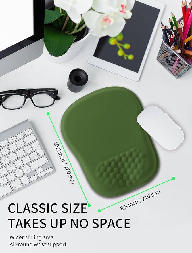 Hokafenle Ergonomic Wrist-Hugging Mouse Pad Wrist Support, U-Shaped Holding Wrist Rest Mousepad for Carpal Tunnel Pain Relief with Cushioned Memory Foam Slope Massage Bulge (10.2x8.3 in,Dill Green)