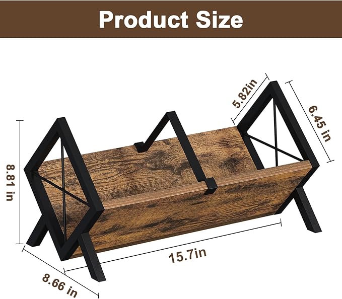 YINMIT Wood Desktop Bookshelf, Retro Tabletop Bookshelf, Desk Shelf for Top of Desk in Living Room, Home, Office, Tilting Bookcase for CDs, Magazine, Books, Home Decor