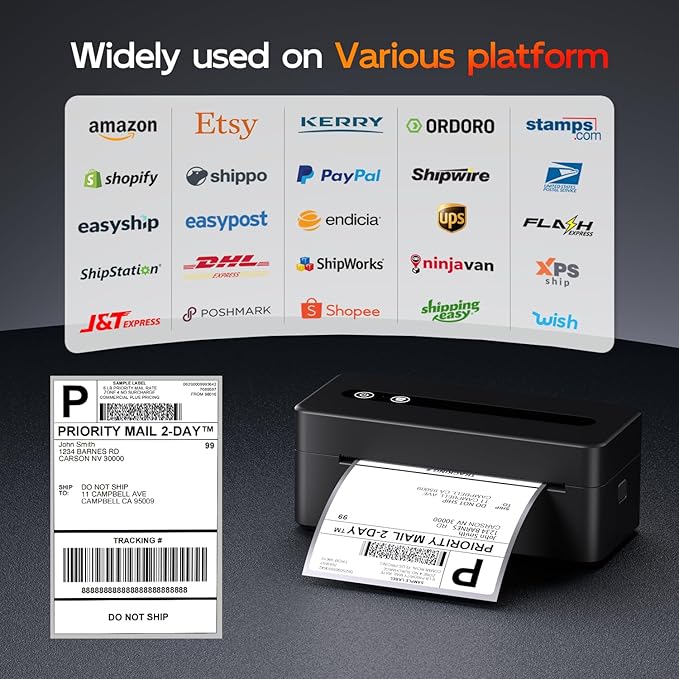 Bluetooth Thermal Label Printer, 300DPI 4X6 Shipping Label Printer for Small Business, Wireless Thermal Printer Compatible with Phone, iOS, Android, Windows, Mac, Amazon, Ebay, Shopify, Black