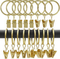 LLPJS 100 Pack Curtain Rings with Clips, Curtain Clip Rings Hooks, Bow Hanger Clips for Hanging Drapery Drapes Bows, Ring 1.26 inch Interior Diameter, Fits up to 1" Rod, Gold