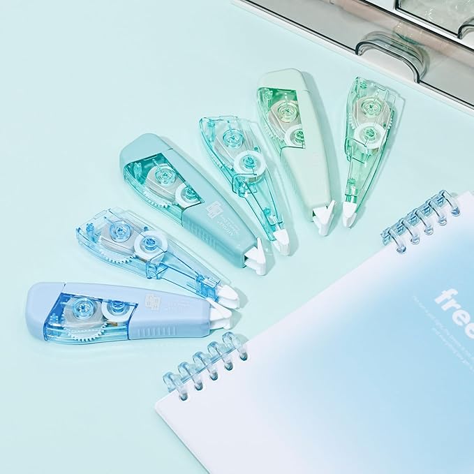 Temiary 3 Pcs Correction Tapes with 3 Pcs Extra Refills, Aesthetic White Pull Out Tape, Easy Grip & Carry, Works with Multiple Pens, Smooth for School & Office Workers (Light Green/Green/Blue)
