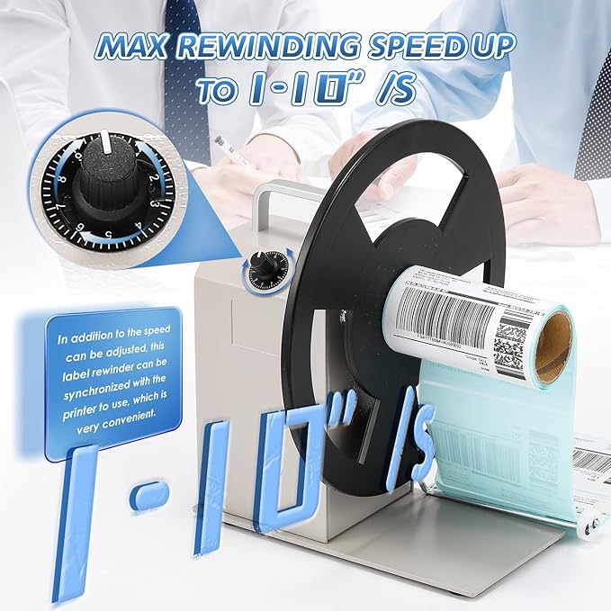 Automatic Label Rewinder, Speed-Adjustable Sticker Rewinder, Bidirectional Label Rewinding Machine, Synchronized with Printer, 1"/1.5"/3" Core Holder, Width 3.54"