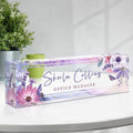 Custom Name Plate for Desk, Employee Appreciation Gifts, Acrylic Desk Name Plate Personalized, Office Desktop Accessories, Office Decor Gifts for Coworkers Boss Teacher (Purple Flower)