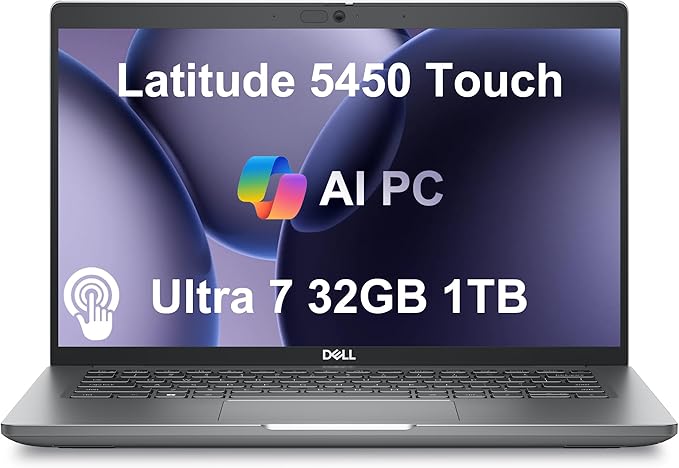Dell Latitude 5450 5000 Business AI PC Laptop (14" FHD Touchscreen, Intel 12-Core Ultra 7 155U, 32GB DDR5 RAM, 1TB SSD), Backlit, Fingerprint, IR Webcam, 2x Thunderbolt 4, Ethernet, Win 11 Pro
