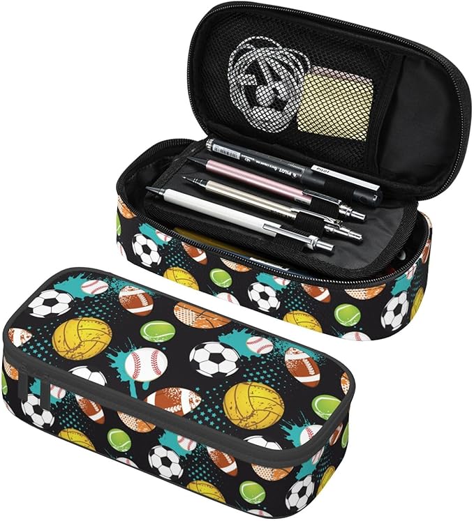 Sport Cool Ball Pattern Pencil Case Big Capacity Storage Pencil Pouch Stationery Bags With Zipper Portable Pen Holder Box Organizer For Boys Girls Teens Student College School Office Supplies