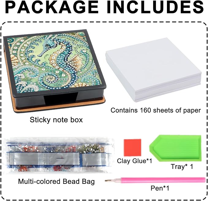 Seahorse Diamond Painting Kit Note Box,Memo Paper Storage Box Diamond Art,Sticky Note Holder Diamond Art,Diamond Painting Memo Pad For Office Desk. (Seahorse)