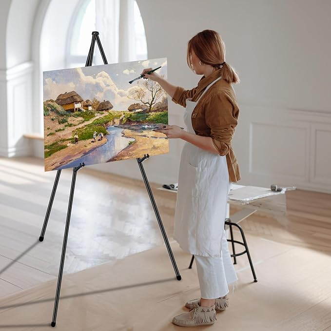 Easel Stand for Display Wedding Sign - 63" Foldable Easel Portable Artist Floor Easel - Easy Folding Telescopic Adjustable Art Poster Metal Stand (2 Pack)
