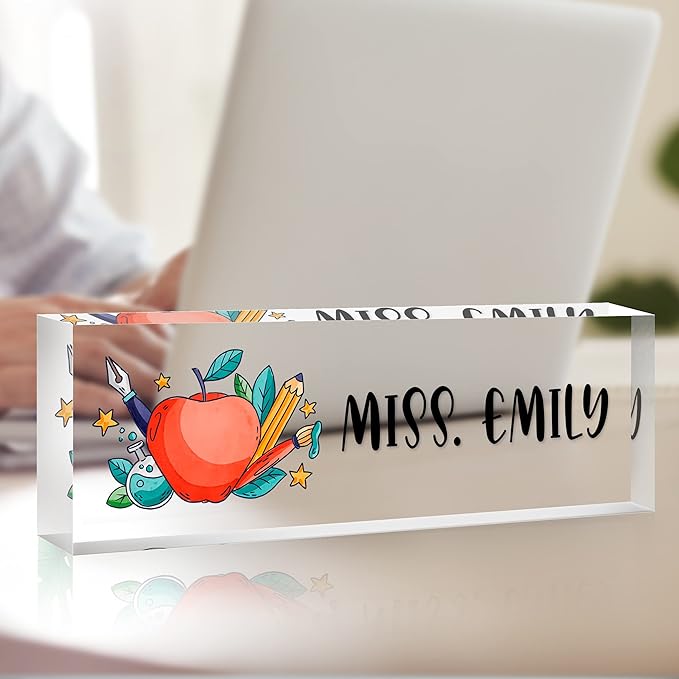 Desk Name Plate Personalized, Premium Clear Teacher Acrylic Desk Name Plate, Personalized Name Plate for Desk, Office Decor for Women or Men Coworkers, Boss, Employee, Teacher