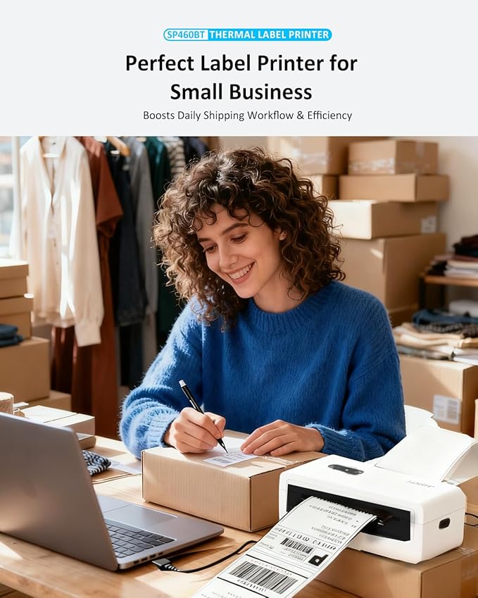 iDPRT Bluetooth Thermal Shipping Label Printer, 4x6 Wireless High-Speed Label Maker for Small Business, Compatible with Android, iPhone, Windows & Mac for Amazon, Ebay, Shopify, USPS, SP460BT