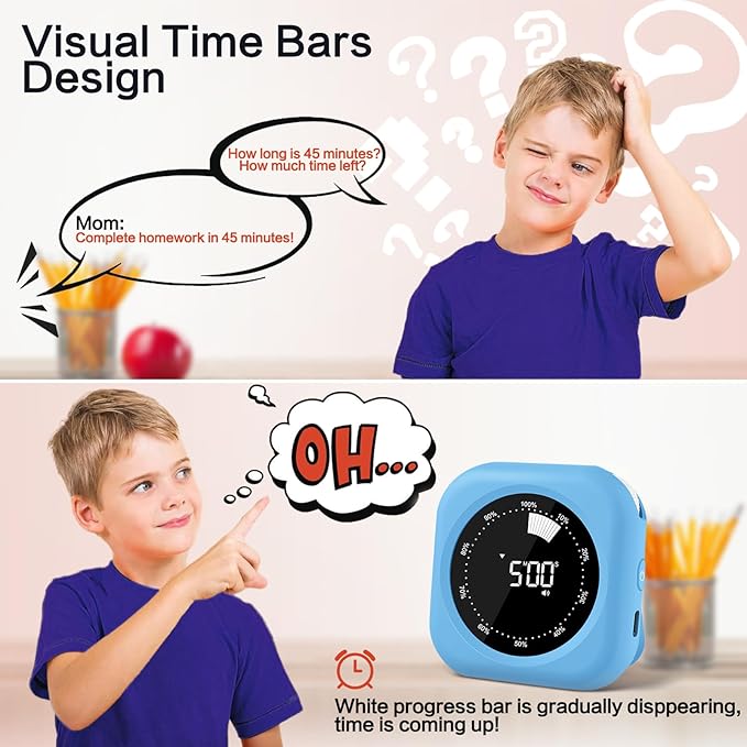 Visual Timer for Kids Rechargeable,10-Hour Digital Timer,Magnetic Timer with Visual Time Bars Design,3 Brightness/3 Volume Adjustable,Countdown/up Timers for Classroom Study Game Gym Kitchen Office