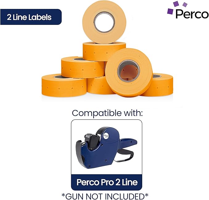 Perco 2 Line Fluorescent Orange Labels - 80 Rolls, 10 Sleeves, 80,000 Blank Price and Date Gun Labels for Perco 2 Line Price and Date Guns - Made in USA