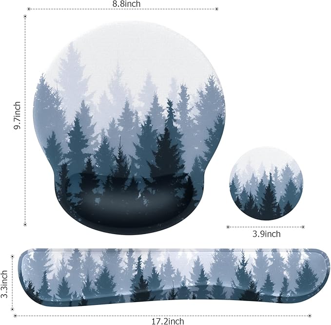iLeadon Mouse Pad Wrist Support Keyboard Wrist Rest Set, Ergonomic Mouse Pad with Non-Slip Base for Computer Home Office + Coasters, Easy Typing & Pain Relief Mouse Mat, Forest