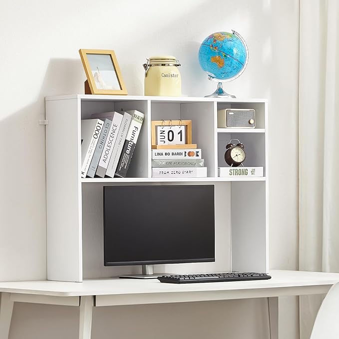 VEVOR Desktop Bookshelf, Storage Organizer with 5 Shelves for Computer Desk, Wooden Shelf Desk Hutch with Anti-Slip Feet Pads, Desk Top Display Rack for Office, Home & Dorm, White