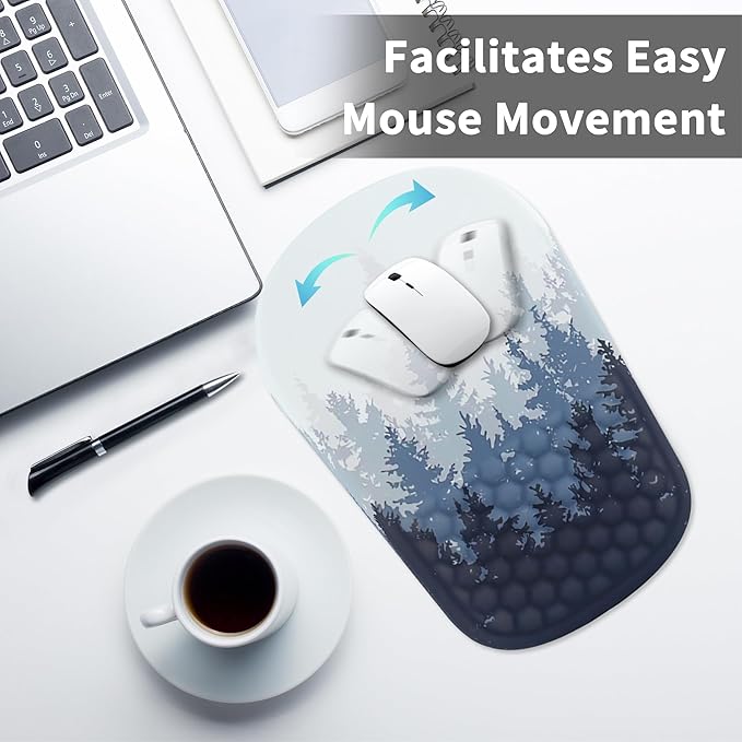 Ergonomic Mouse Pad with Wrist Support, Comfortable Memory Foam Mousepad with Massage Design and Non-Slip PU Base, Wrist Rest Mouse Pad for Office and Home, 12x8 Inch