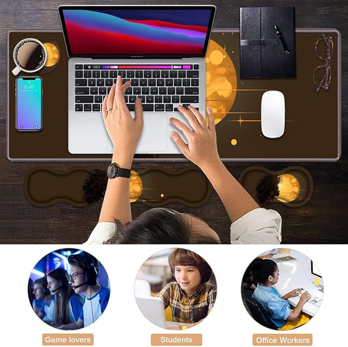 Ergonomic Keyboard Wrist Rest & Mouse Pad Wrist Rest Set, Large XXL Gaming Desk Mat 31.5"x 11.8" with Memory Foam, Easy Typing Pain Relief for Office & Home, African Girl