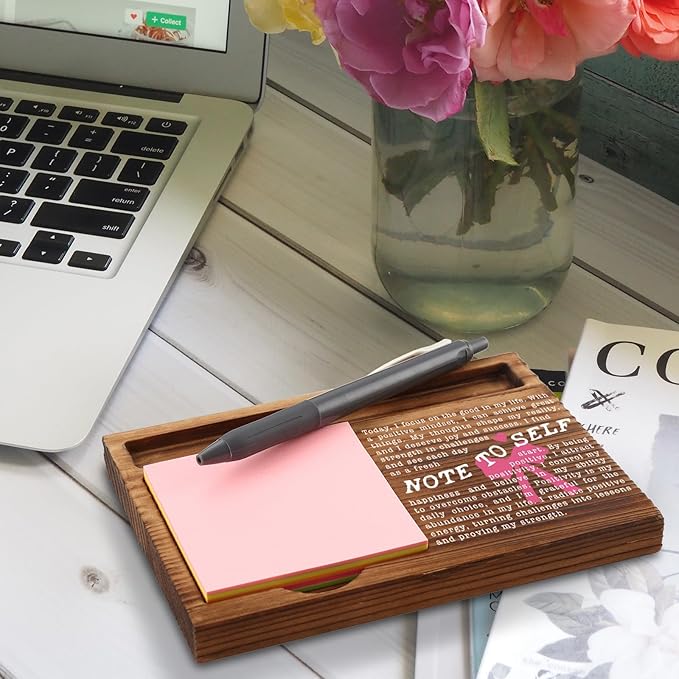 Note to Self Sticky Note Holder with Positive Affirmation, Inspirational Wooden Desk Gift for Women Teens Girls, Motivational Self Care Office Decor, Daily Mindset Note Pad Holder ZSS87