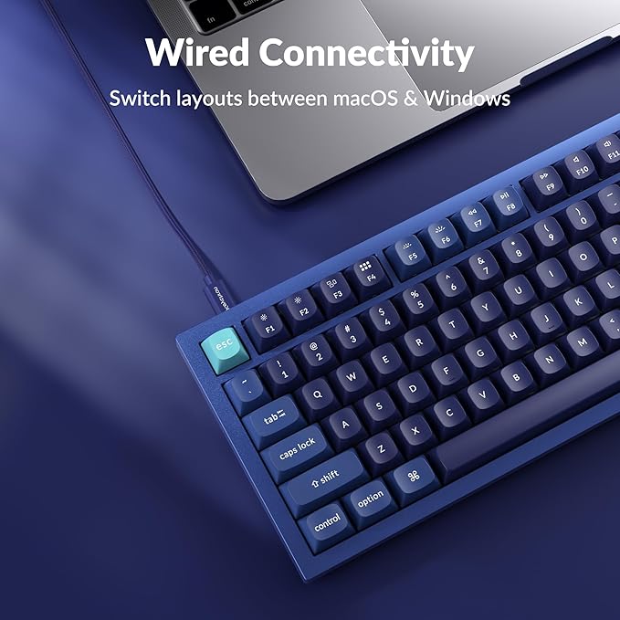 Keychron Q3 Wired Custom Mechanical Keyboard Knob Version, TKL Tenkeyless QMK/VIA Programmable Macro with Hot-swappable Gateron G Pro Brown Switch Compatible with Mac Windows Linux (Blue)