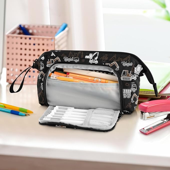 Trcuk Black Pencil Case Pouch Big Capacity Pencil Bag Box Organizer Pen Case with Compartmens Stationery Organizer for Girls Boys Women School College Office