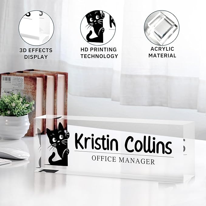 Custom Name Plate for Desk, Personalized Desk Name Plate on Clear Acrylic Glass, Appreciation Gifts for Teacher Employee Boss Coworkers Nurse, Office Desktop Accessories For Women Men (Slate)
