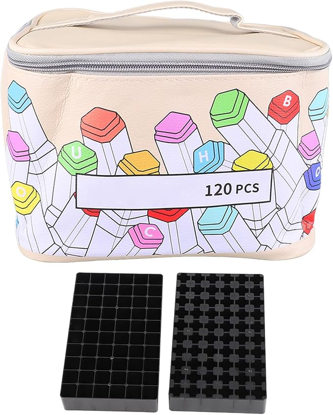 CHICIRIS Marker Case 120 Storage Holders Durable Large Opening for Travel, Marker Pen Case PU Leather Holder for Artists and Students