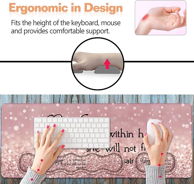 Ergonomic Keyboard Wrist Rest & Mouse Pad Wrist Rest Set, Large XXL Gaming Desk Mat 31.5"x 11.8", Non-Slip Base, Memory Foam, Easy Typing Pain Relief for Office & Home, Quote Bible Verses Psalm 46:5