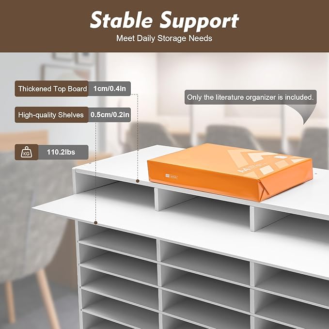 27 Slot Literature Organizer, Vertical Desktop File Sorter Mail Center with Thickened PVC Board, Vertical Paper Storage Cabinet for Classroom, Home & Office (27 Slots White)