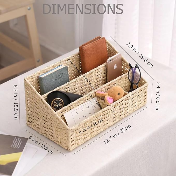 Rattan Mail Organizer - Countertop, Desk, Bills, Woven Basket, Magazine Holder, Mail Sorter, Hobo Organizer，Beige