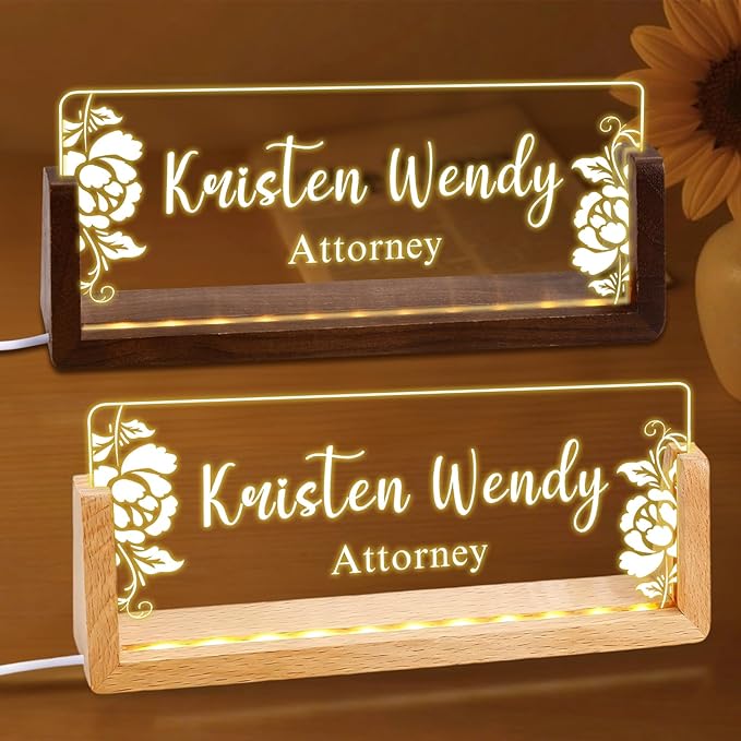 Ships Next Day, Custom Name Plate for Desk - Business Light Up Acrylic Desk Name Plate Personalized Elegant Office Gift for Boss Coworker Teacher Employee Appreciation Gift, Office Decor for Women Men