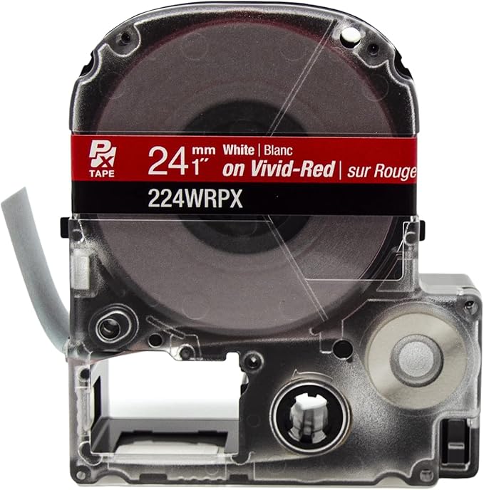 Epson LABELWORKS 224WRPX Genuine PET (Polyester) Tape Cartridge - White on Red Label Maker Tape - 1" (24MM) Wide, 30'