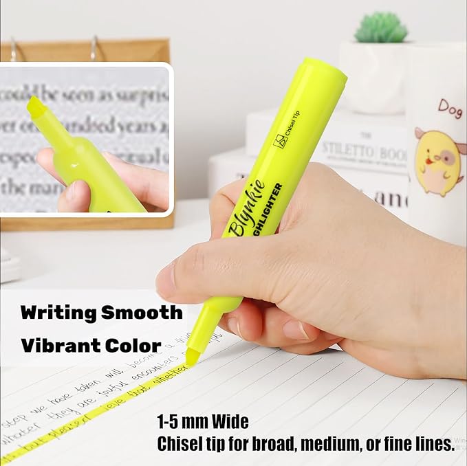 Blynkie Highlighters Bulk 150 Pack of Yellow Colors Tank Style Chisel Tip Highlighters Set for Kid and Adult Coloring Highlighting for Classroom Office School Supplies and Shop Short Style.