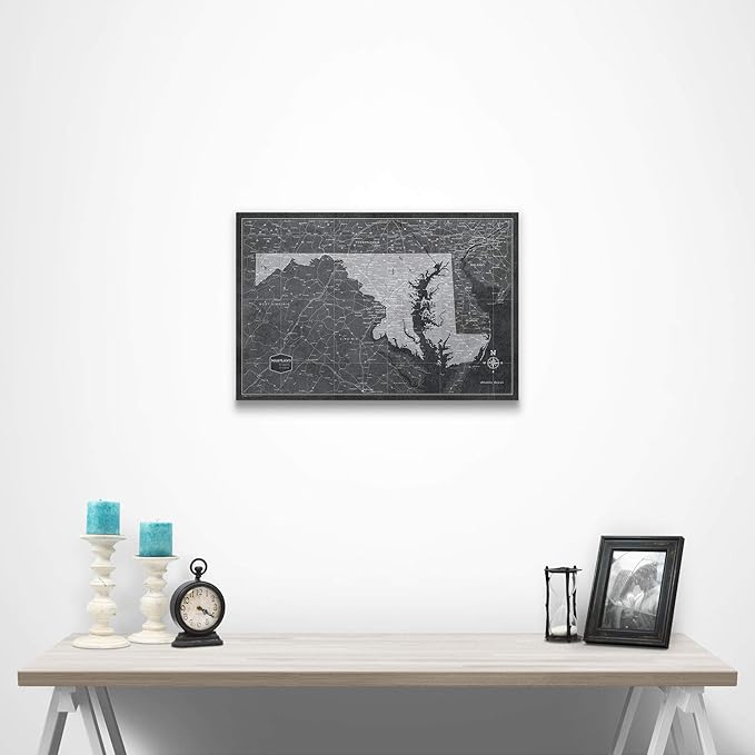 Conquest Maps Push Pin Maryland Map Board - With Push Pins to Mark Maryland Travels - Handmade in Ohio, USA - Design: Modern Slate