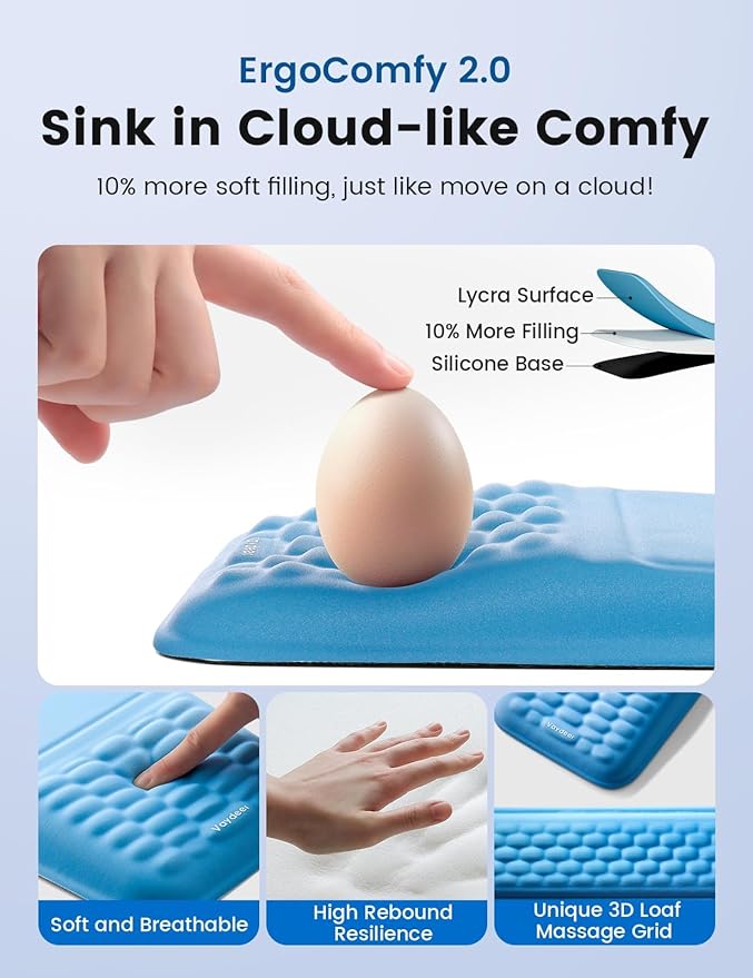 Vaydeer Wrist Rest for Computer Keyboard & Mouse Pad Set – Gray, Ergonomic Memory Foam Wrist Support, Non-Slip Keyboard Wrist Rest & Soft Mouse Pad for Typing Comfort & Wrist Pain Relief