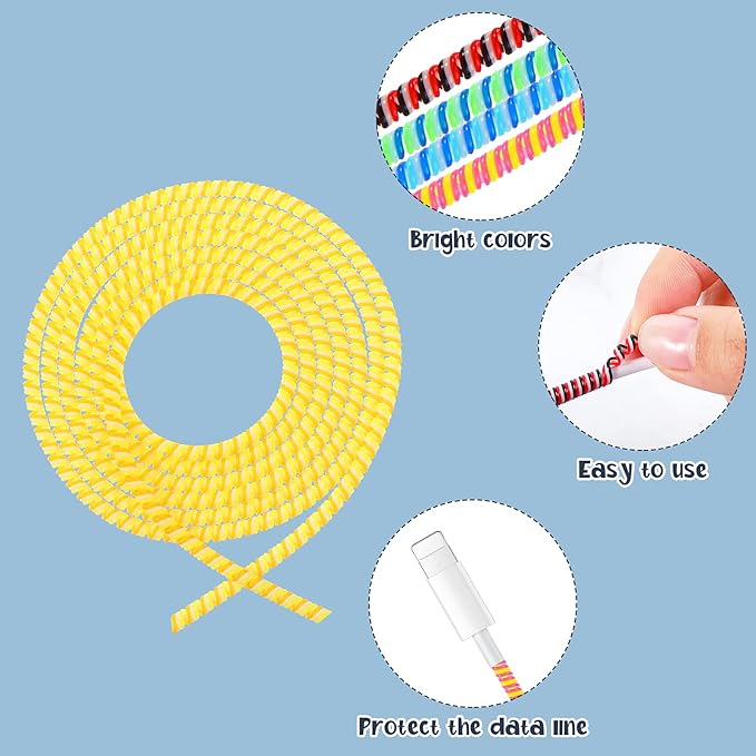 Frienda 15 Pcs Spiral Cable Protector Colorful PVC Spiral Phone Charger Headphone Cable Saver for USB Data Wire, Prevent Pets(Vivid Color,45.3 Inch)