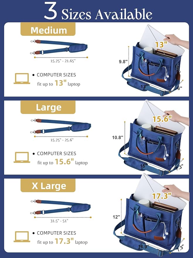FIORETTO Canvas Tote Bag for Women with Zipper Closure & Individual Compartments for Work College for Teacher & Nurse