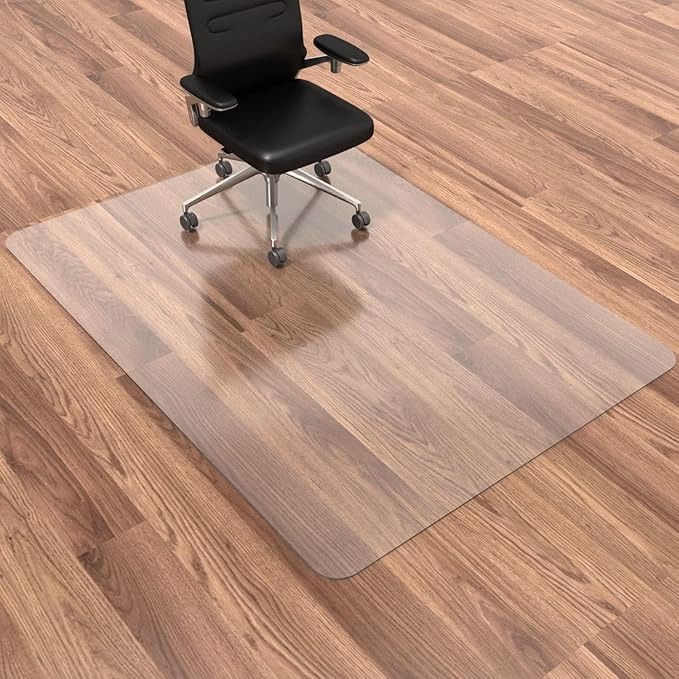 HOMEK Office Chair Mat for Hardwood Floor, 45”x 53” Vinyl Desk Chair Mat Clear Floor Protector Mat for Rolling Chair Office & Home, Easy Glide and Flat Without Curling