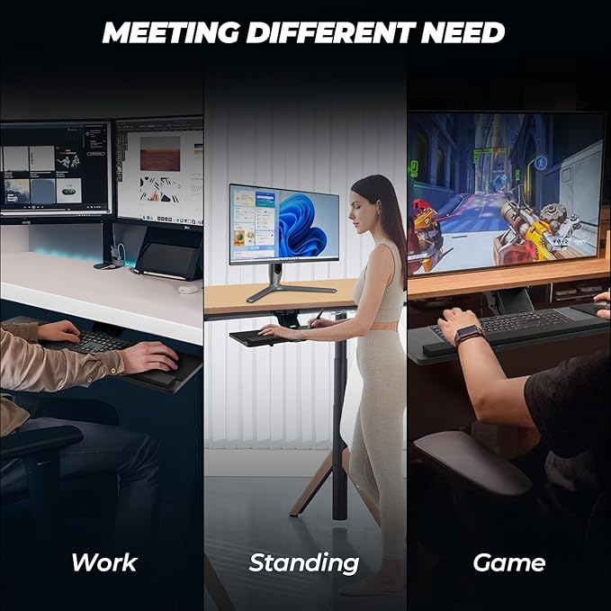 FAHKNS Keyboard Tray Under Desk，Multi-Function Keyboard Tray Adjustable with Mouse Pad & Wrist Rest，Ergonomic Large Size Keypad Tray Holder， Suitable for Office/Game/Home