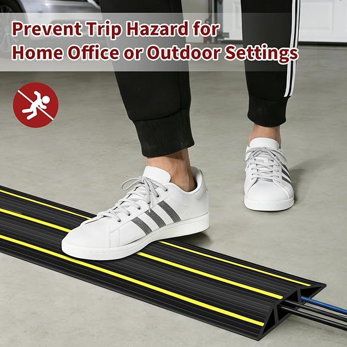 6 FT Floor Cable Cover, Cord Covers for Wires on Floor, Heavy Duty PVC Duct Extension Wire Covers, 3 Channels Cord Hider Floor Cable Management for Indoor Outdoor, Black