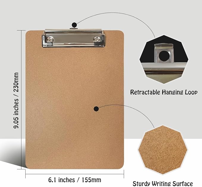 Uzant Mini Clipboards, 16 Pack 6" x 9" Small Clipboards Bulk, Wooden Memo Mini Clip Boards with Low Profile Clip, Hanging Loop for Office Home Classroom Supplies