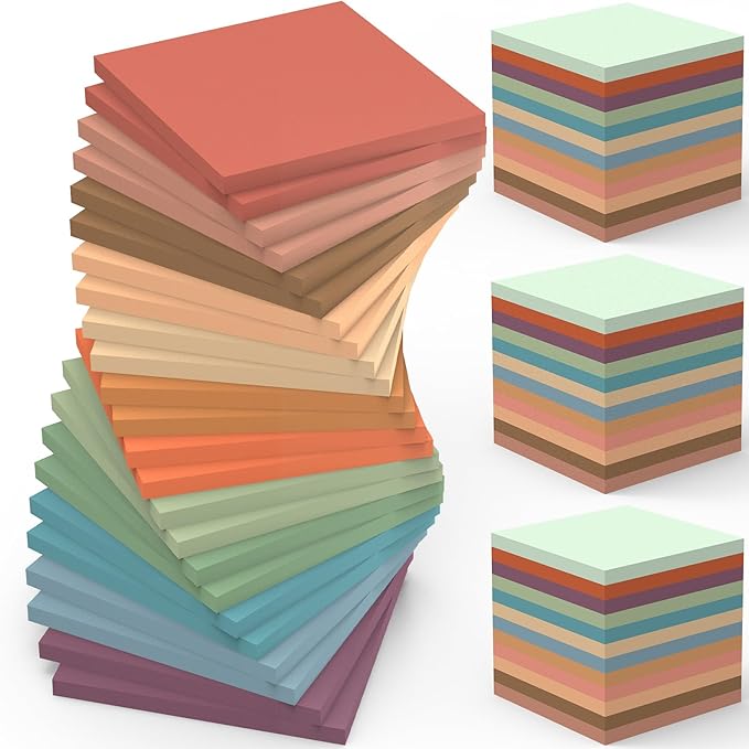 60 Pack Vintage Sticky Notes 3x3 12 Retro Colors Posted Note Adhesive Paper Memo Pads 56 Sheets/Pad Self-Stick Note Bulk Easy to Stick for Back to School Teacher Student, Office Supplies