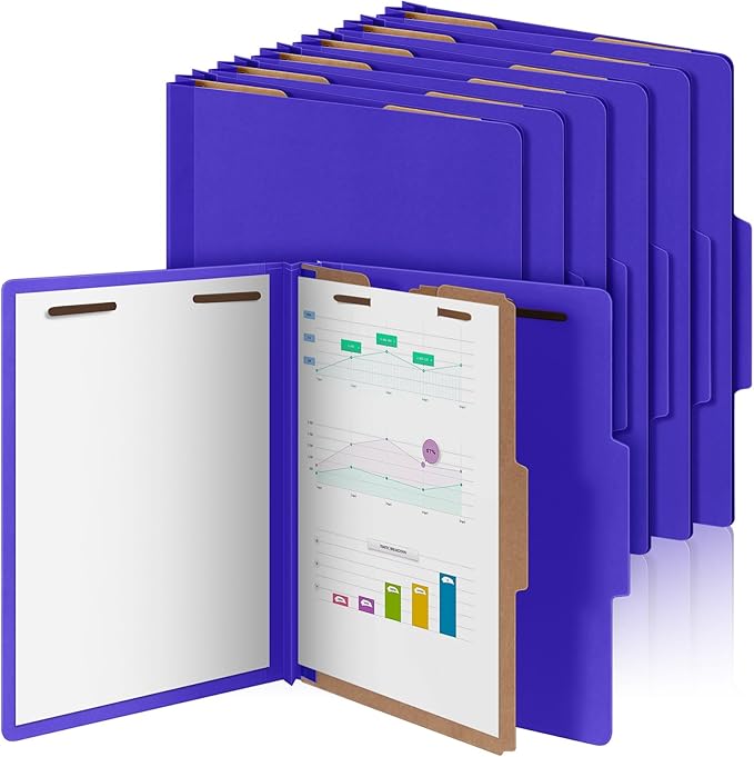 Skyygemm 12 Pcs Classification Folders Letter Size, 1 Divider Pressboard File Folder with Fasteners, Expanding File Organizer Bulk for Teachers, Clergy, Office, Church, Christmas Donations (Purple)