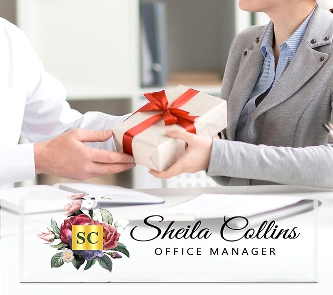 Custom Acrylic Name Plate for Desk, Employee Appreciation Gifts, Office Decor, Personalized, Funny Gifts for Coworkers, Boss, Teacher (Flower A)