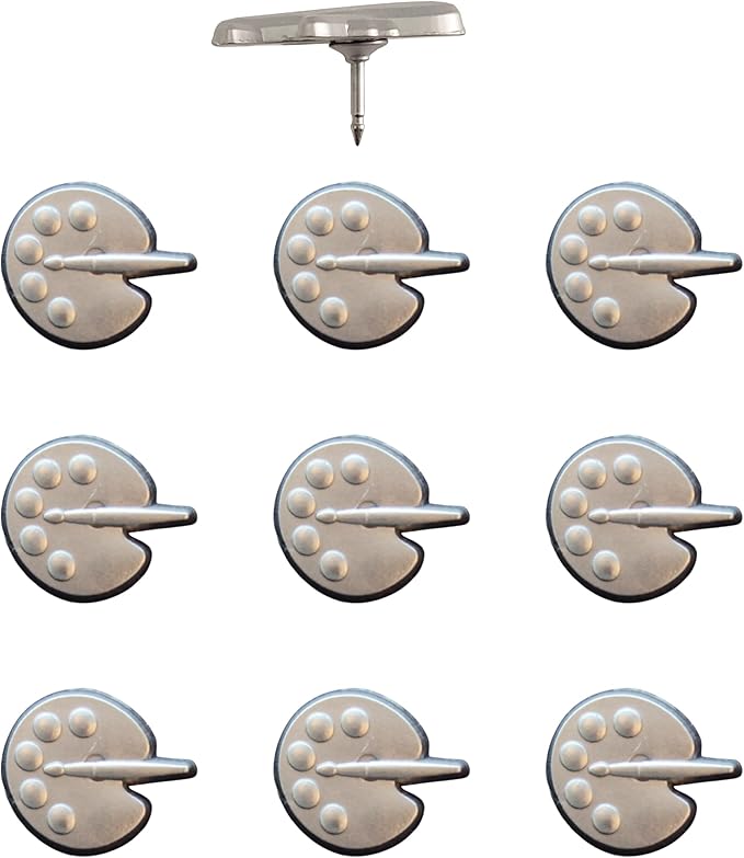 Painters Palette Push Pins - Silver Paint Palette Map Pins for Artists for Cork Boards, Maps, or Lapel Use - Designed in USA - Set of 10