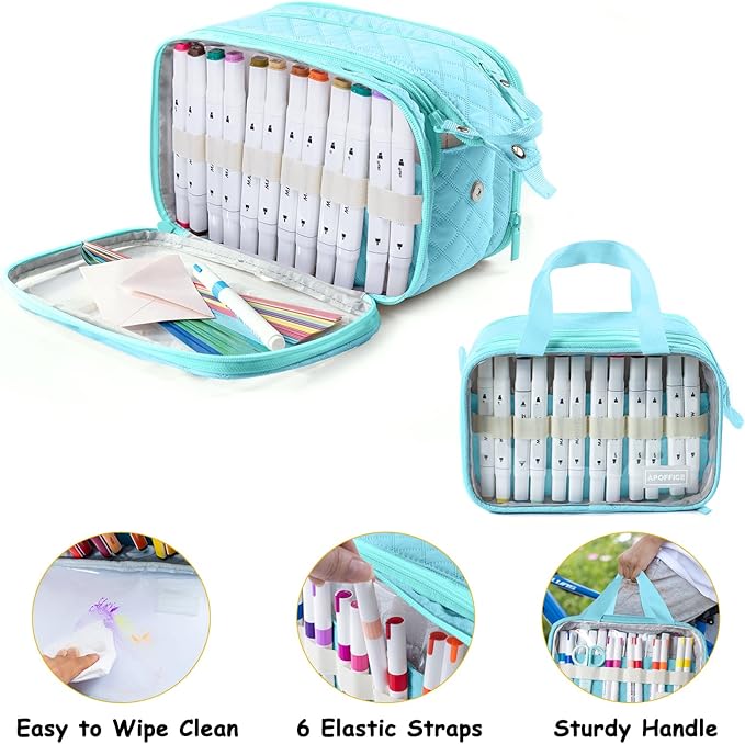 Marker Organizer Case – Holds 72-96Markers | Portable Art Marker Storage Bag with Clear View Panels & Removable Dividers | Marker Holder for Alcohol Markers, Pens, Craft Supplies(Case Only)
