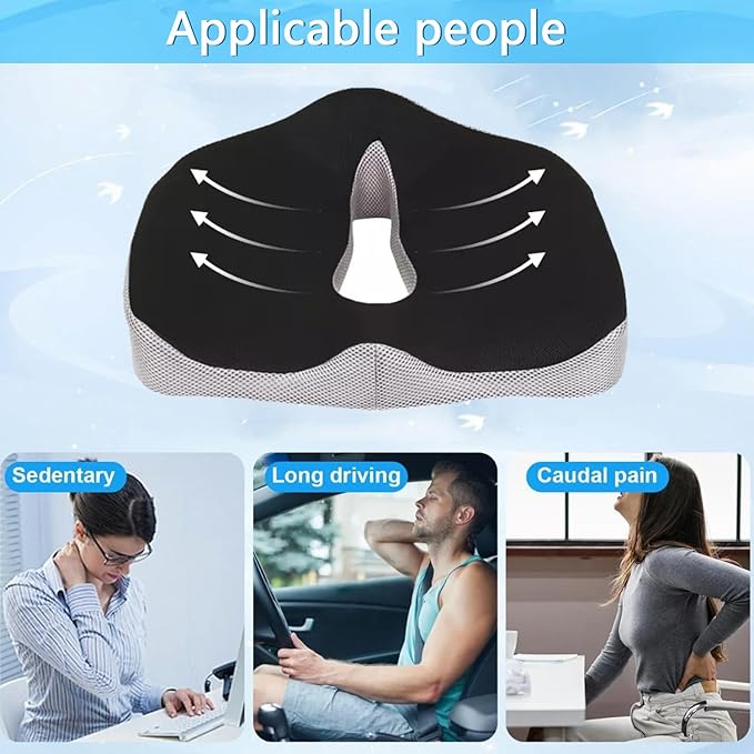 Seat Cushion for Tailbone Pain Relief, Memory Foam Coccyx Cushion for Office Chair & Car, Ergonomic Chair Pad with Non-Slip Cover & Handle, Sciatica Relief for Gaming Chair, Wheelchai